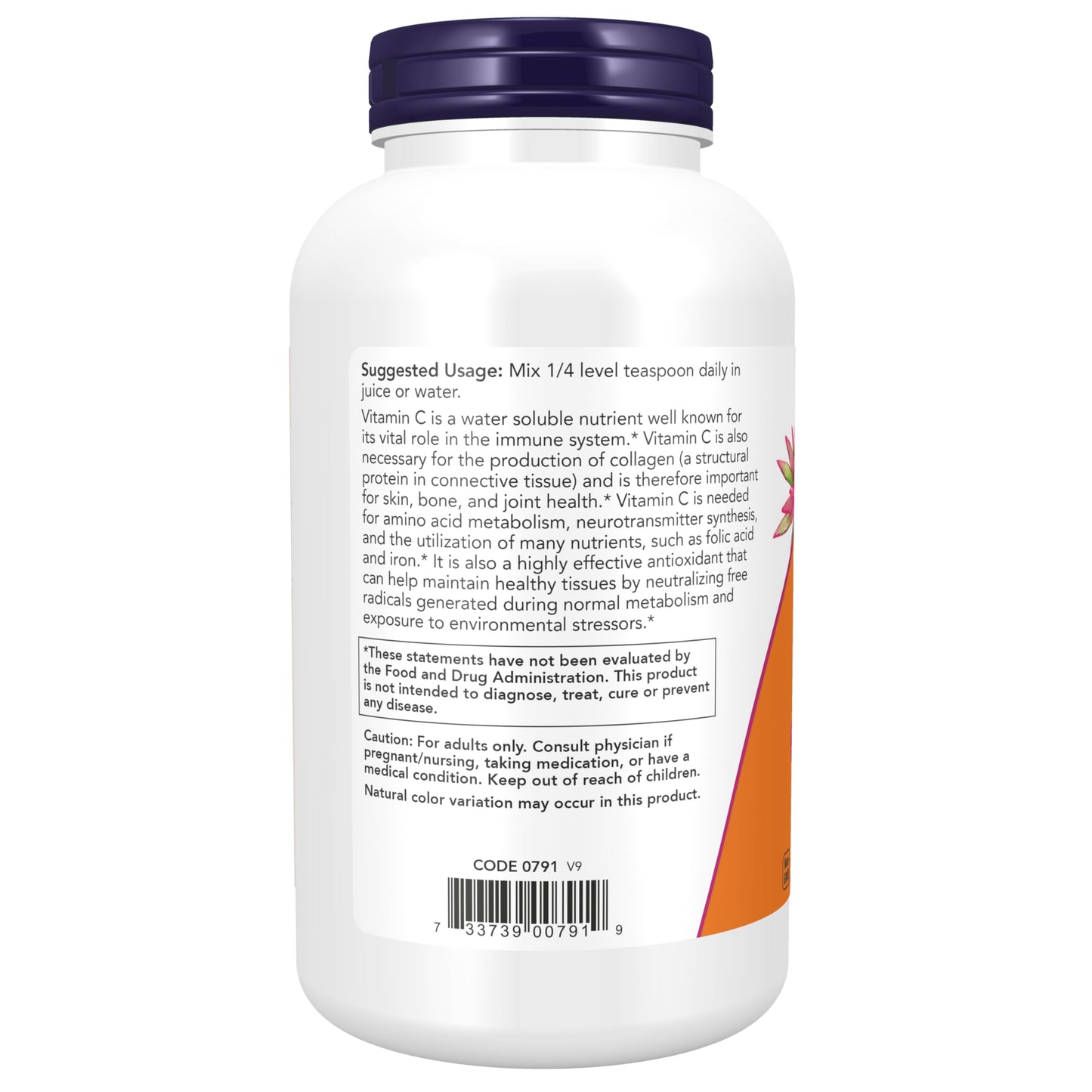 Bote NOW Foods polvo vitamina c ácido ascórbico