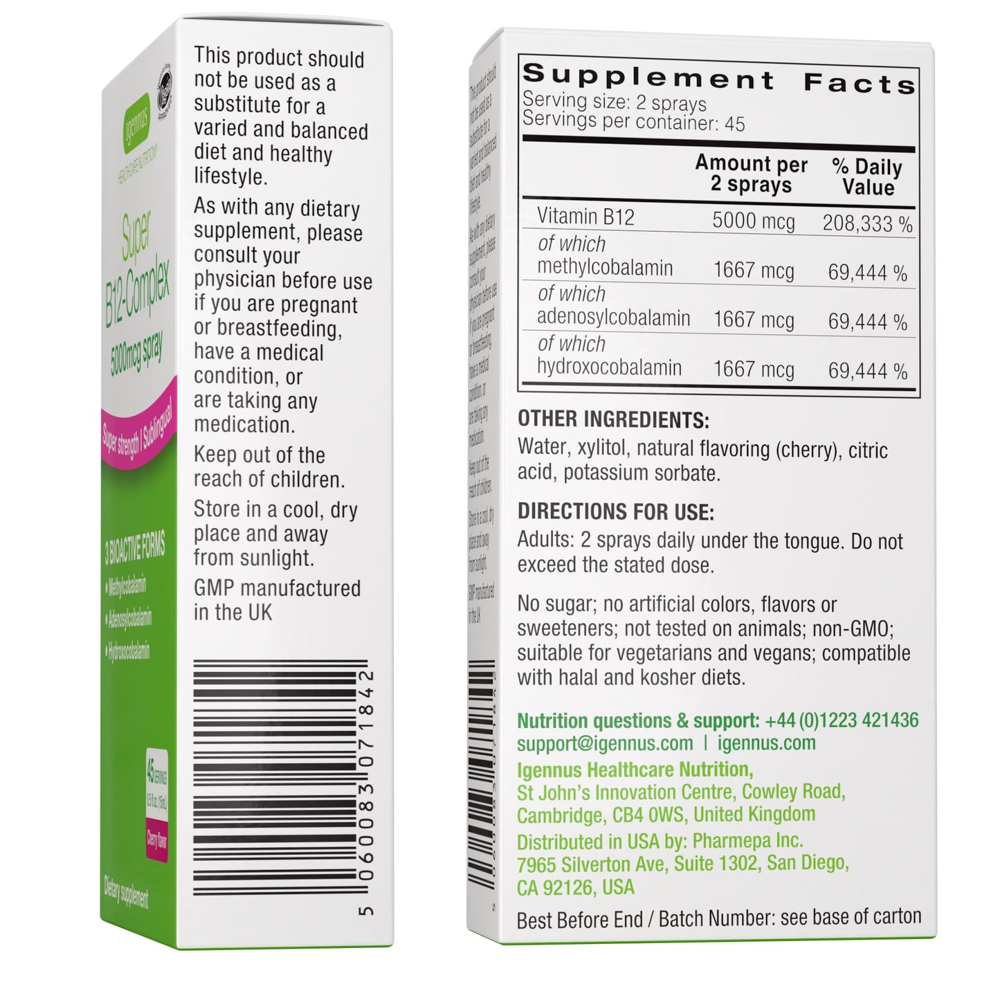 bote suplemento vitamina b12 igennus sin aditivos