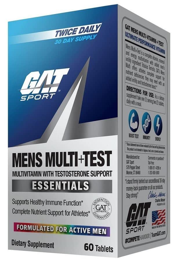 bote de vitaminas GAT SPORT al lado del paquete