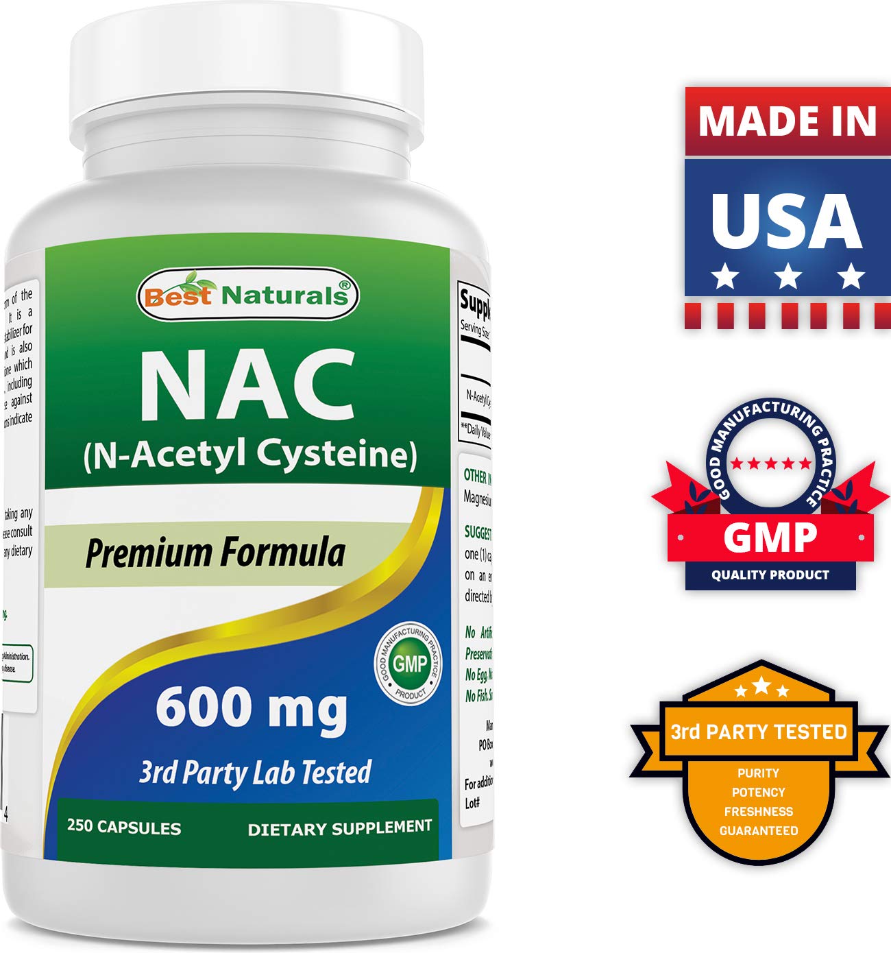 Botella suplemento 365 tabletas Best Naturals biotina y NAC