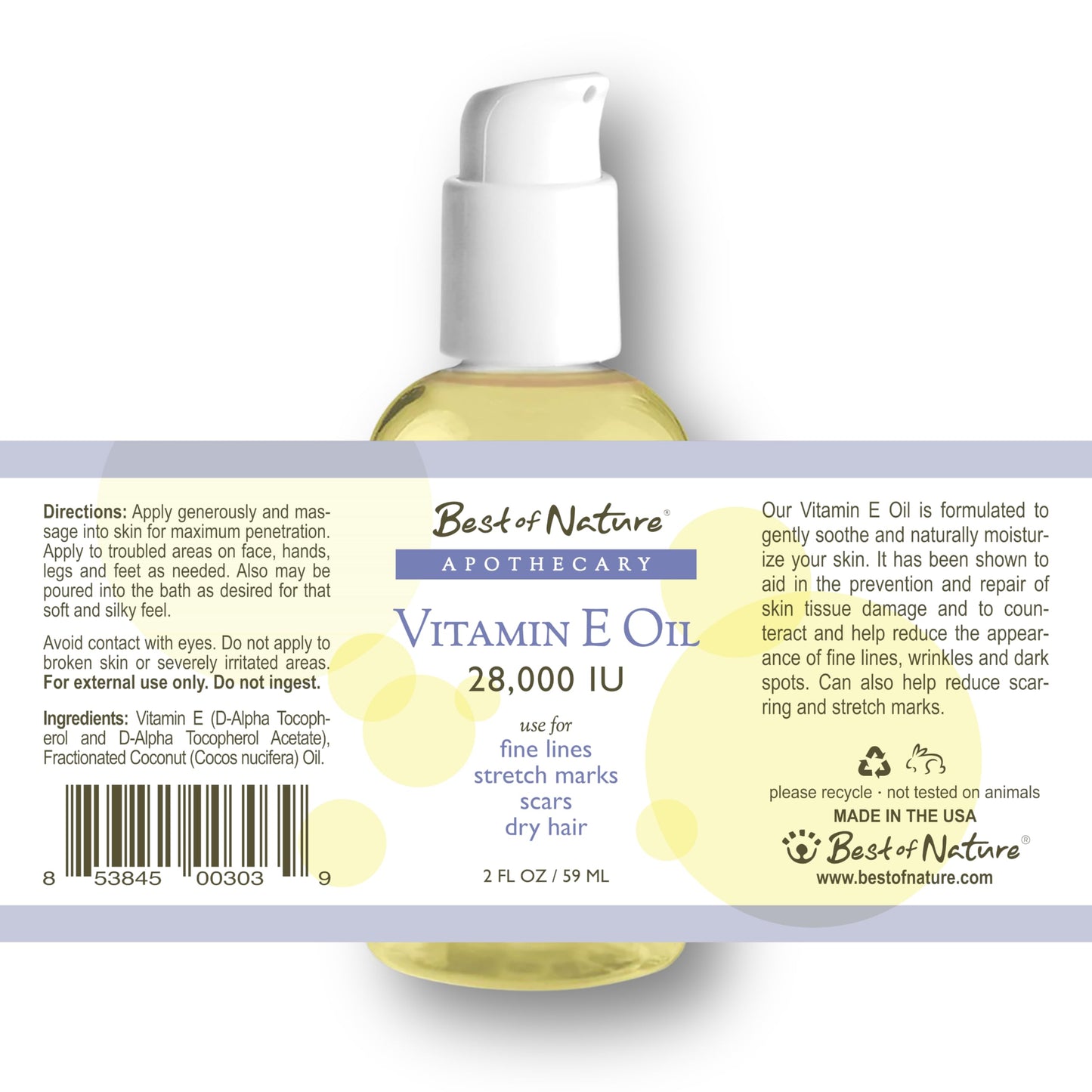 Botella aceite vitamina E hidratante para cabello