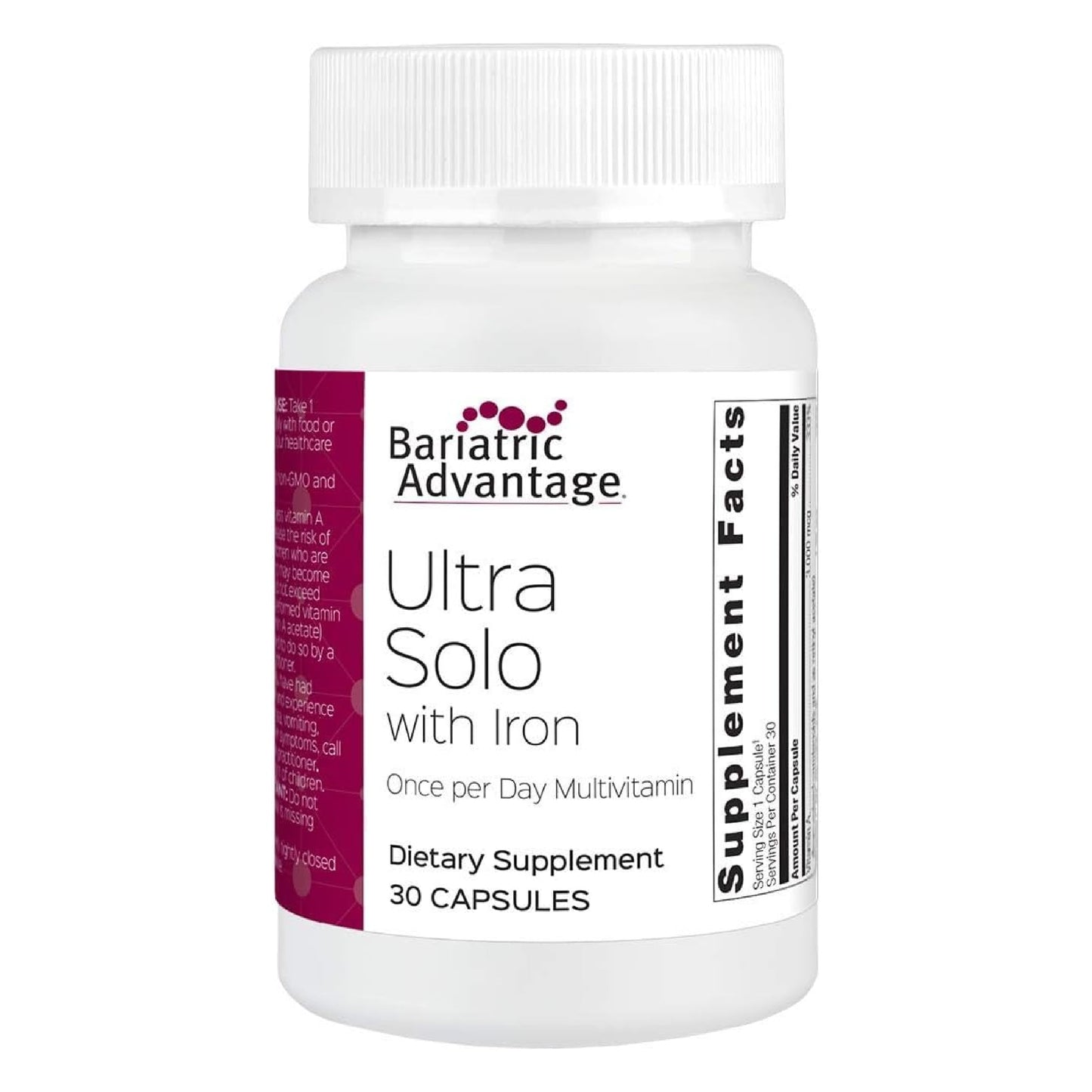 Botella de Bariatric Advantage Ultra Solo con 30 cápsulas.