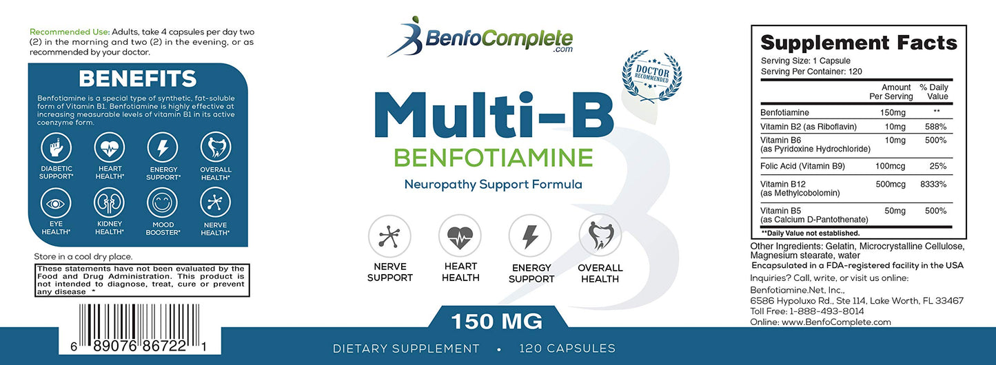Botella Benfotiamine Multi-B con 120 cápsulas gelatina