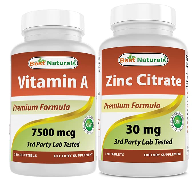 Botella Best Naturals vitamina A y zinc citrato suplemento