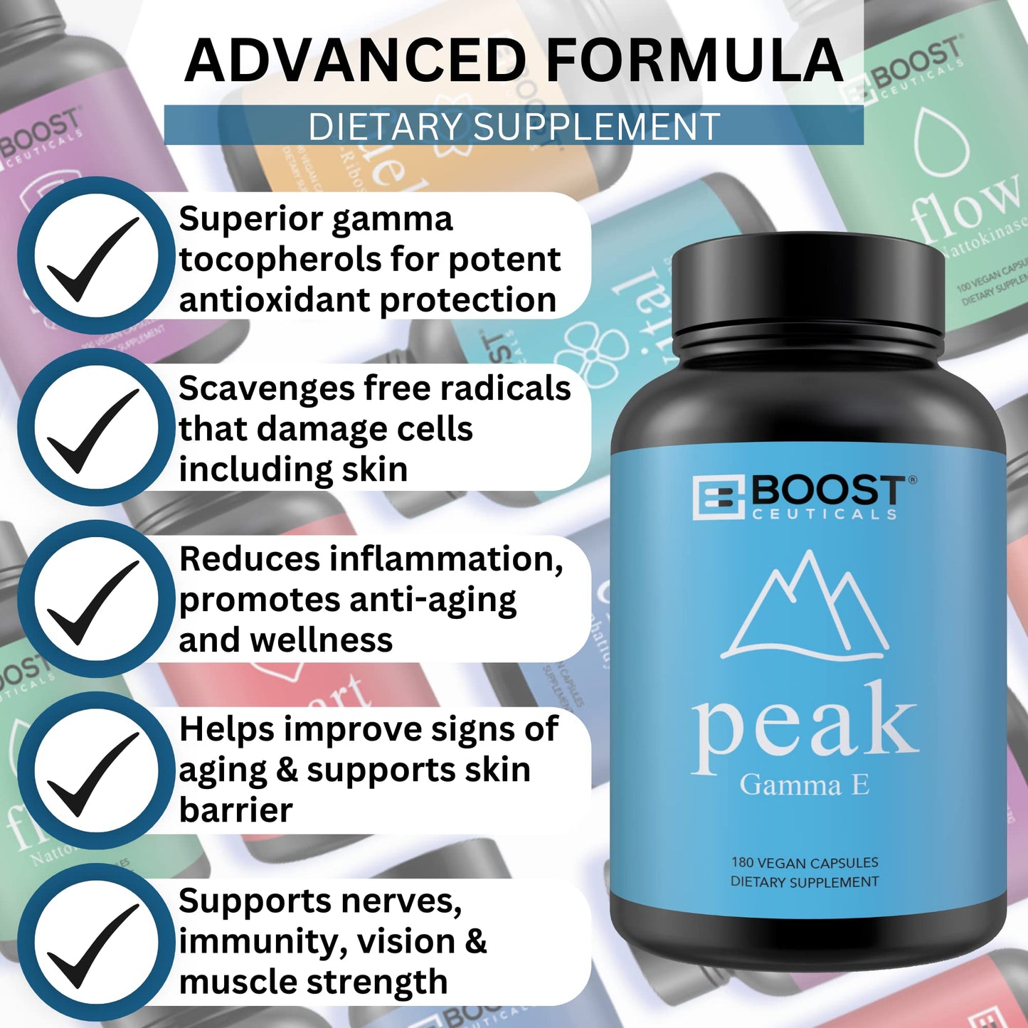 Botella BoostCeuticals vitamina E 400 UI tocoferoles mixtos