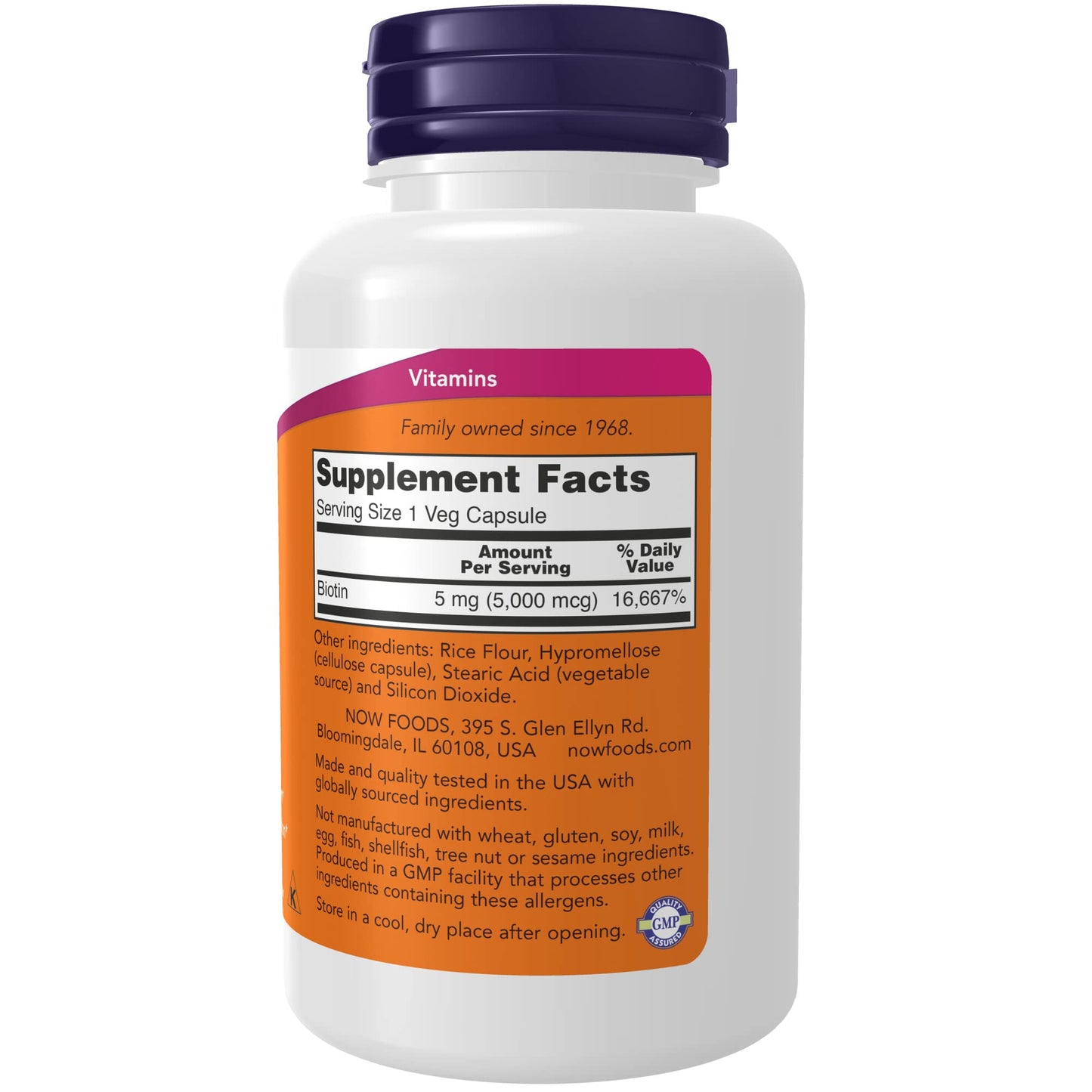 botella cápsulas biotina 5000 mcg NOW Foods suplemento diario