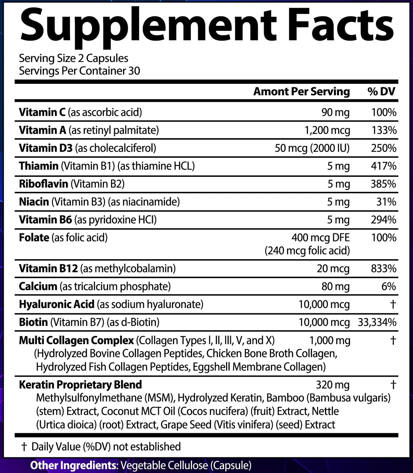 Botella con cápsulas de biotina y colágeno.