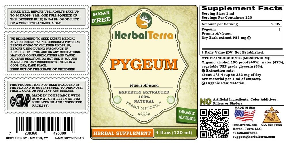 Botella de extracto orgánico Pygeum africao HerbalTerra