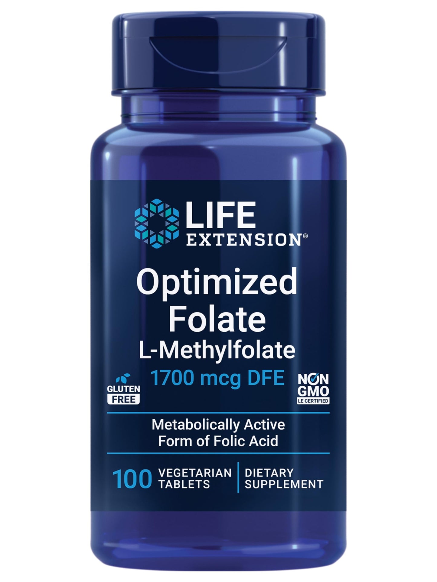 Botella de folato optimizado Life Extension 1700 mcg