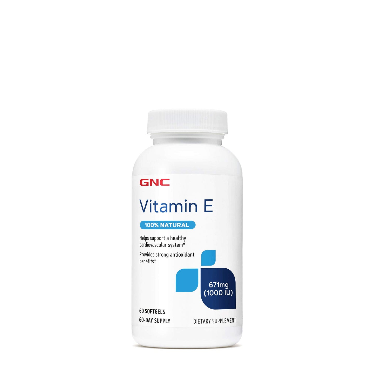 Botella GNC vitamina E 1000 UI natural 60 cápsulas