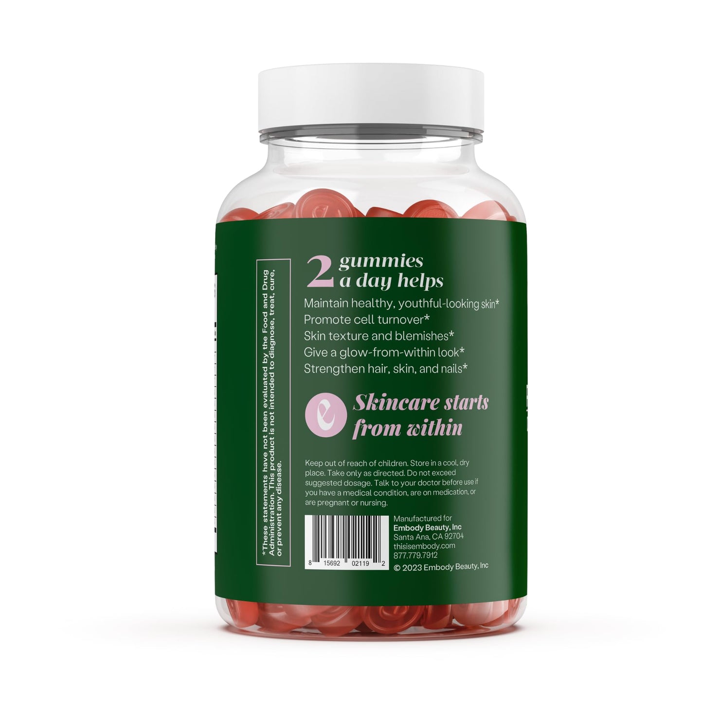 Botella de gomitas Embody vista lateral