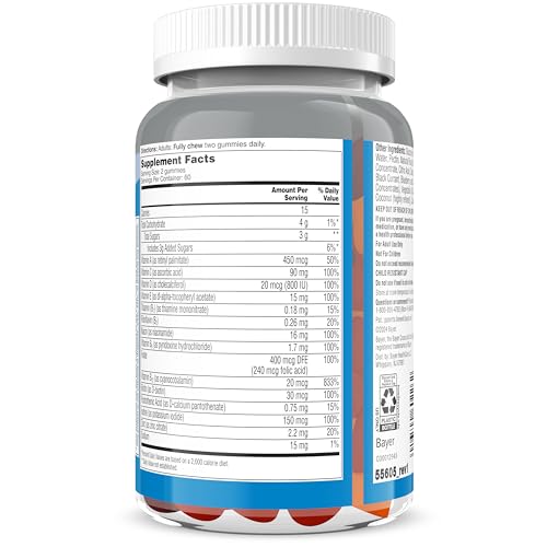 Botella de gomitas multivitamínicas con etiqueta lateral.