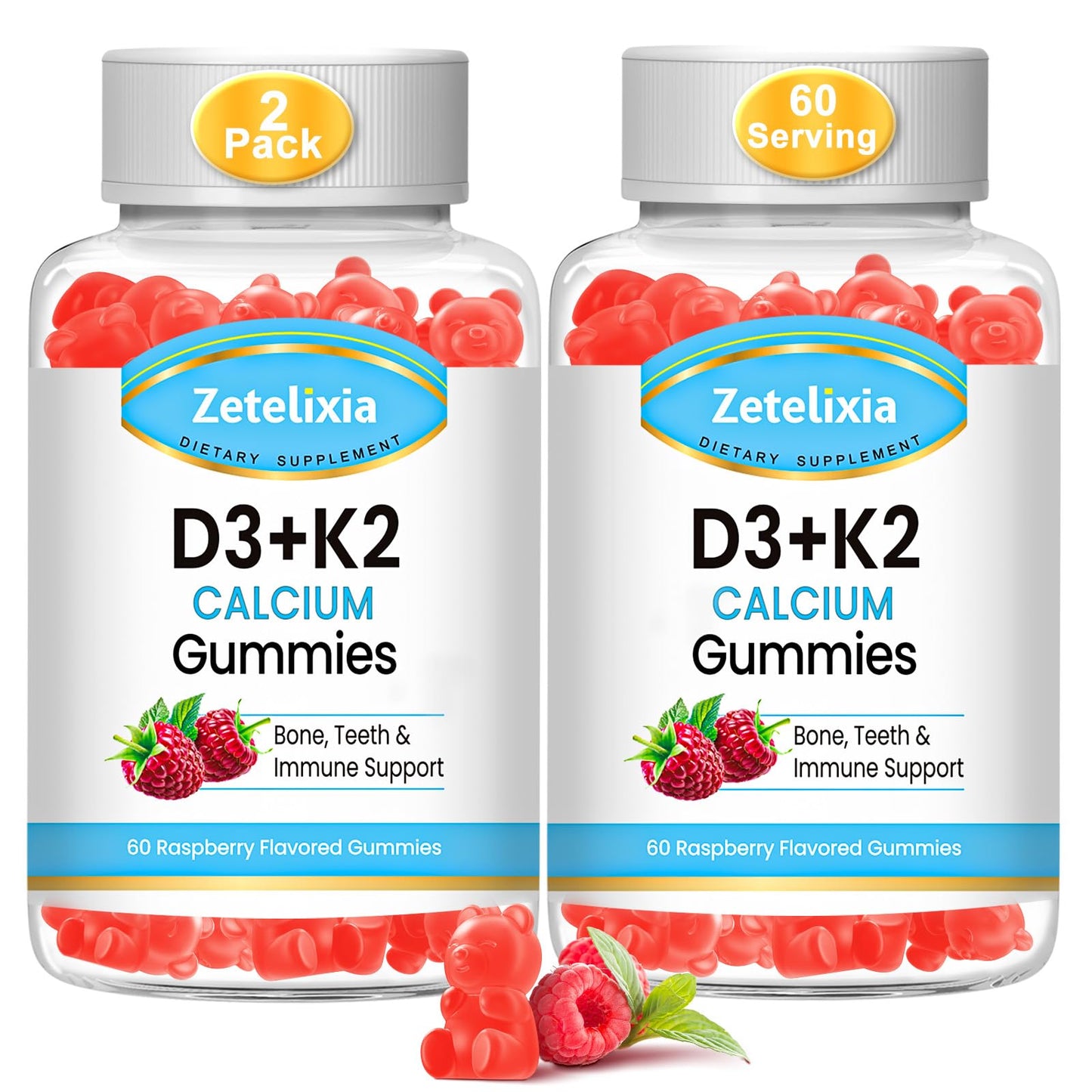 Botella gomitas sin azúcar vitamna D3 K2 Zetelixia frambuesa