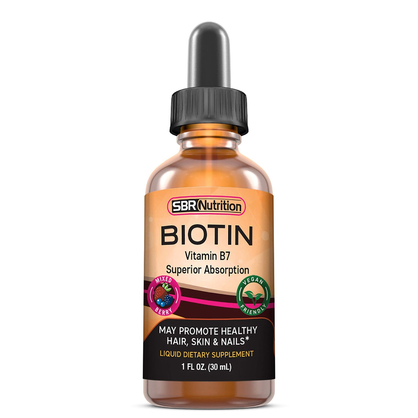 Botella de gotas líquidas de biotina sabor mezcla de bayas