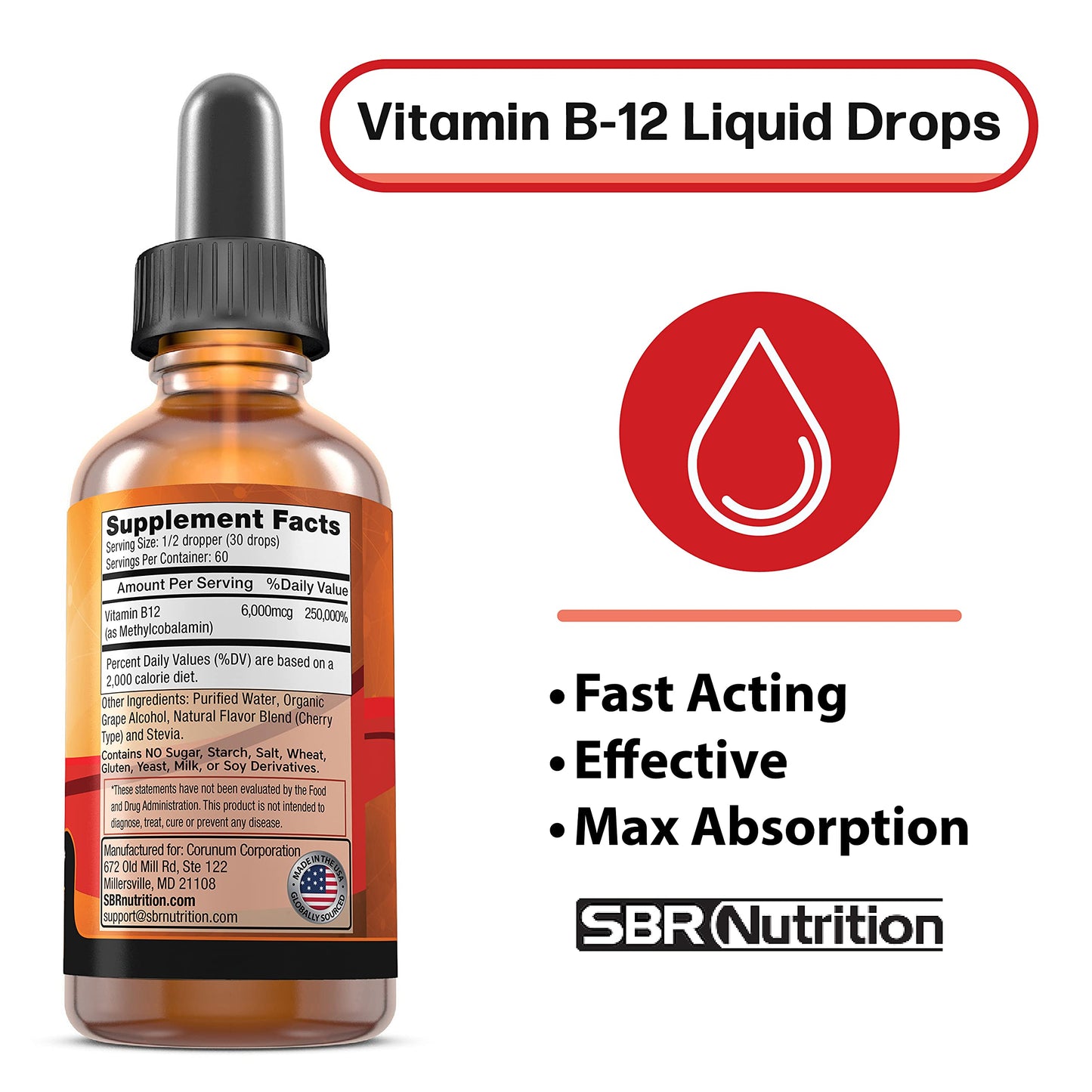 botella gotas sublinguales vitamina B12 SBR Nutrition