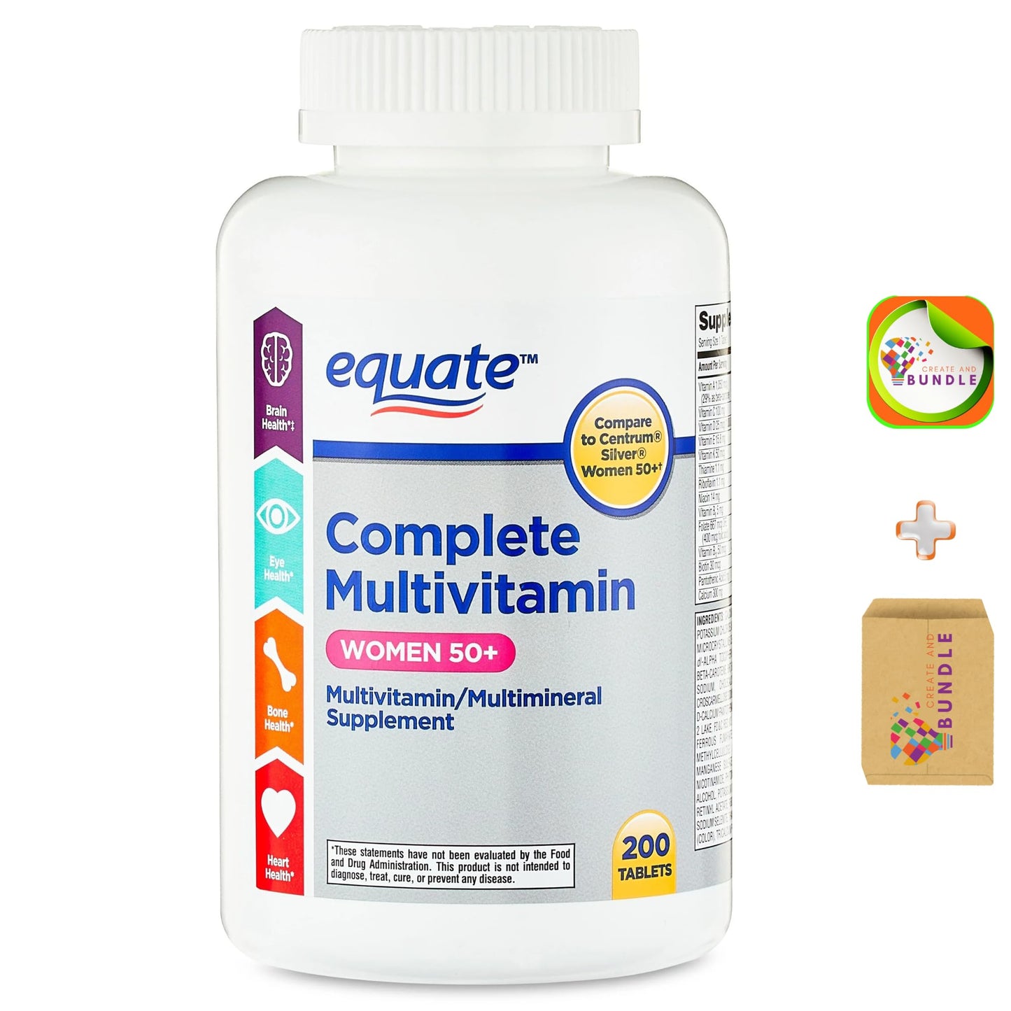 Botella de multivitaminas Equate Mujeres 50+ 200 comprimidos