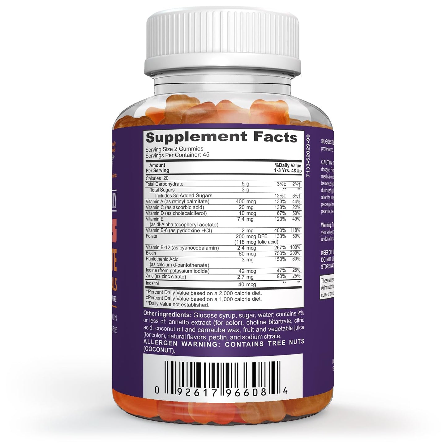 Botella de multivitaminas en gominolas para niños, sin gluten