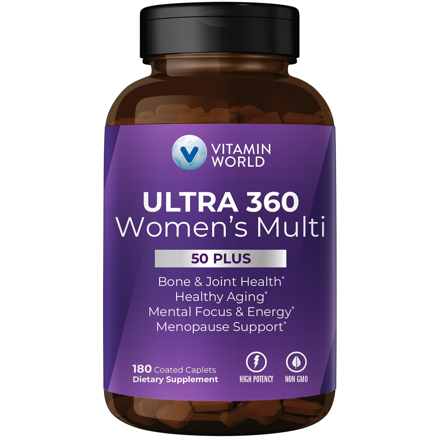 Botella de multivitaminas para mujeres mayores de 50 años.