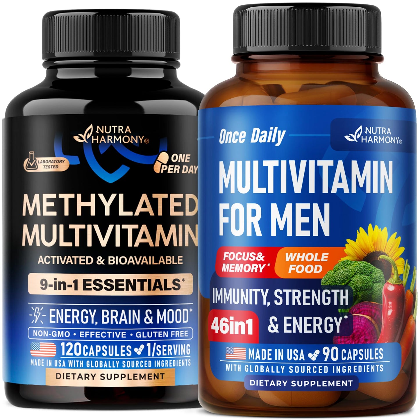 Botella multivitamínico metilado Nutraharmony para hombres