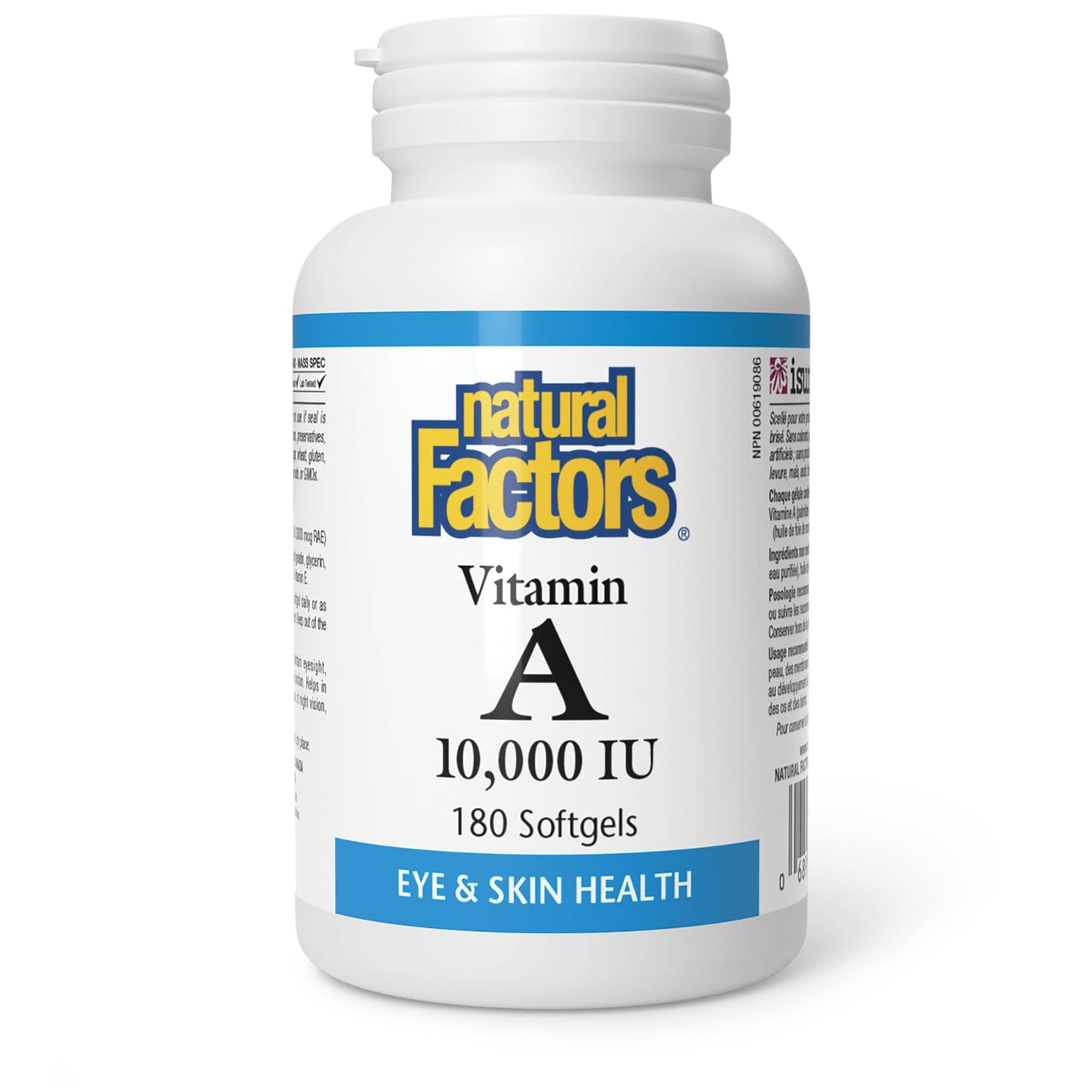 Botella Natural Factors vitamina A 10,000 IU 180 cápsulas