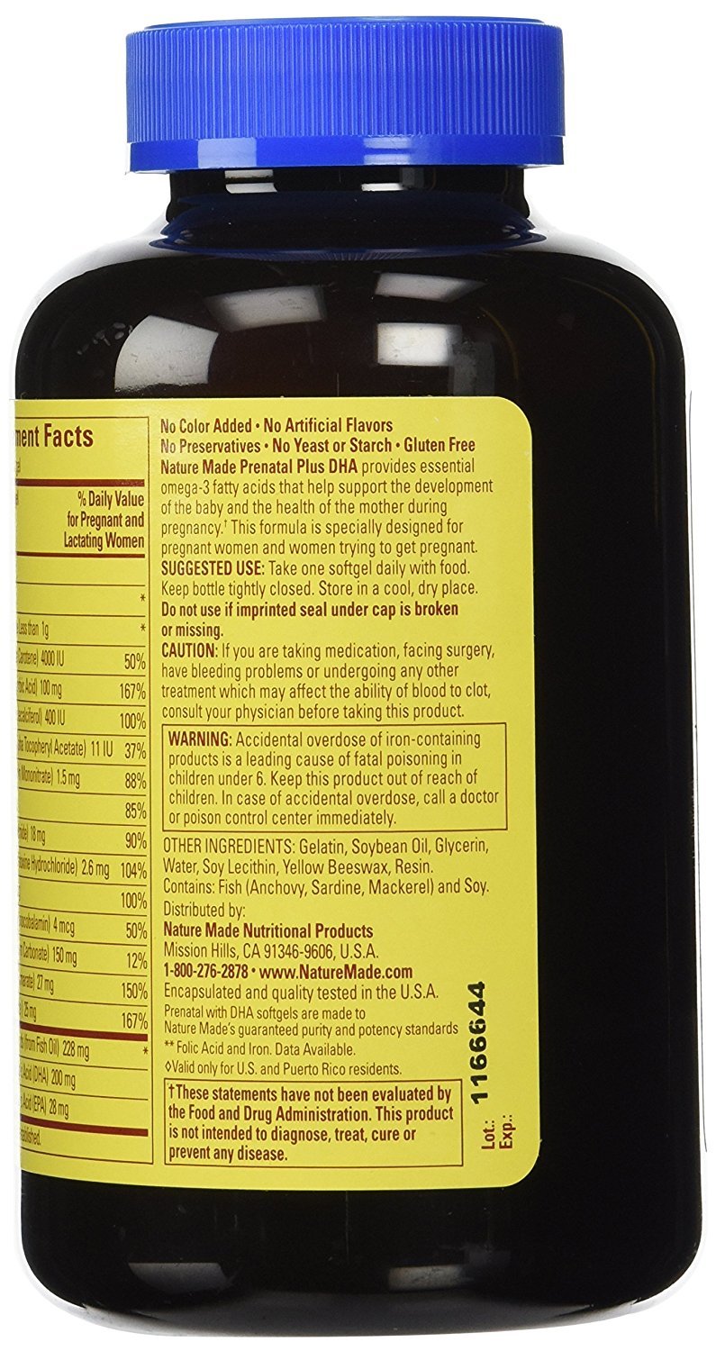 Botella Nature Made Prenatal Multi con DHA 200 mg