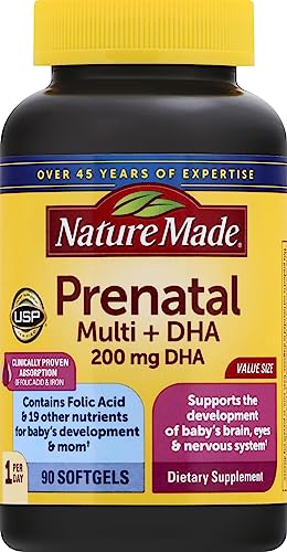 Botella Nature Made vitamina prenatal con DHA 90 cápsulas blandas