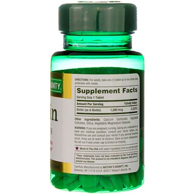 Botella Nature's Bounty Biotina 1000 mcg para cabello piel