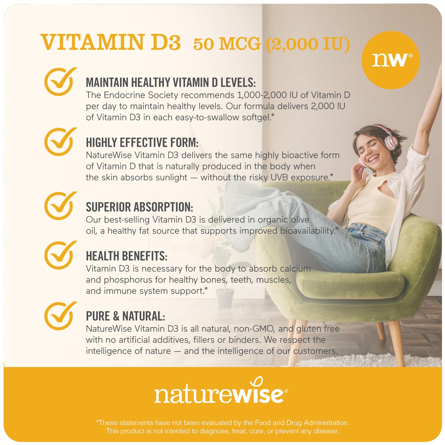 Botella NatureWise con cápsulas vitamina D3 para 1 año de uso