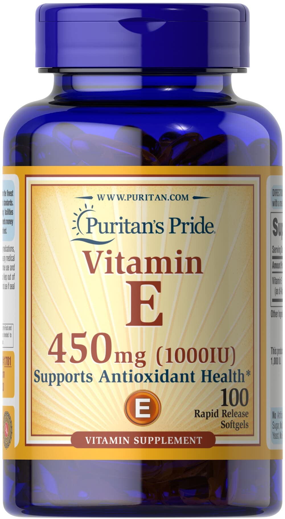 Botella Puritan's Pride vitamina e 1000ui 100 cápsulas blandas