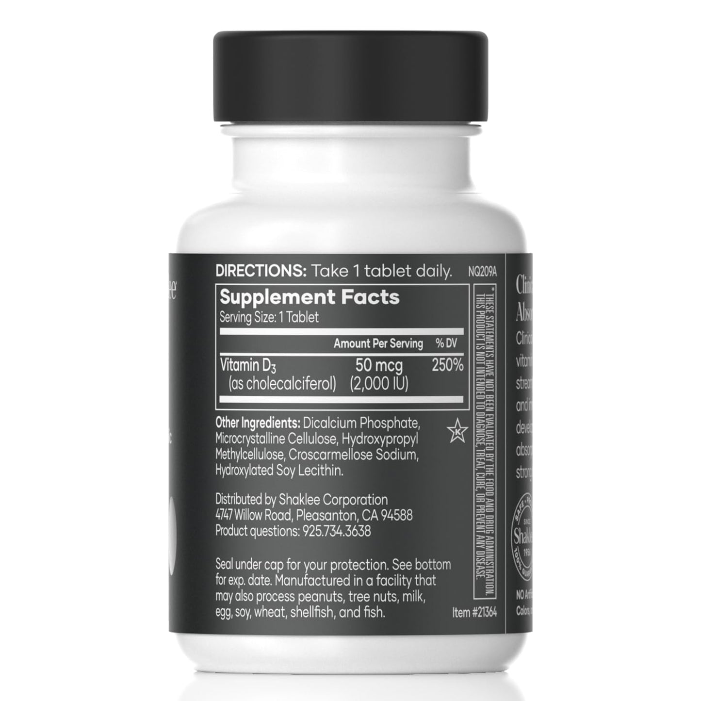 Botella Shaklee Vita-D3 2000 IU, tabletas para salud ósea