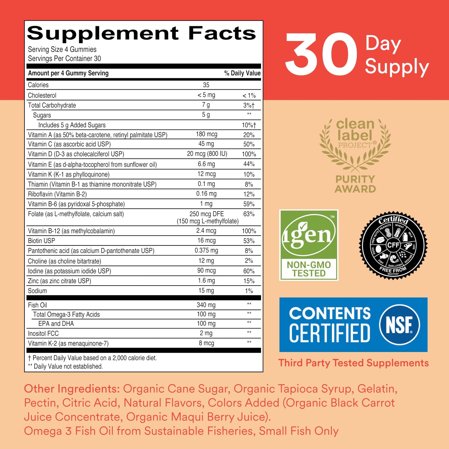 Botella SmartyPants vitaminas gomosas niños multinutrientes Omega 3