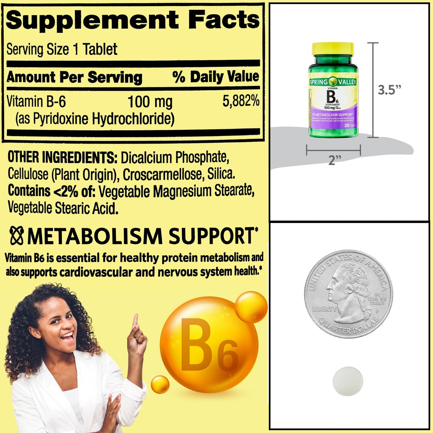 Botella suplementaria vitamina B6 piridoxina 100 mg