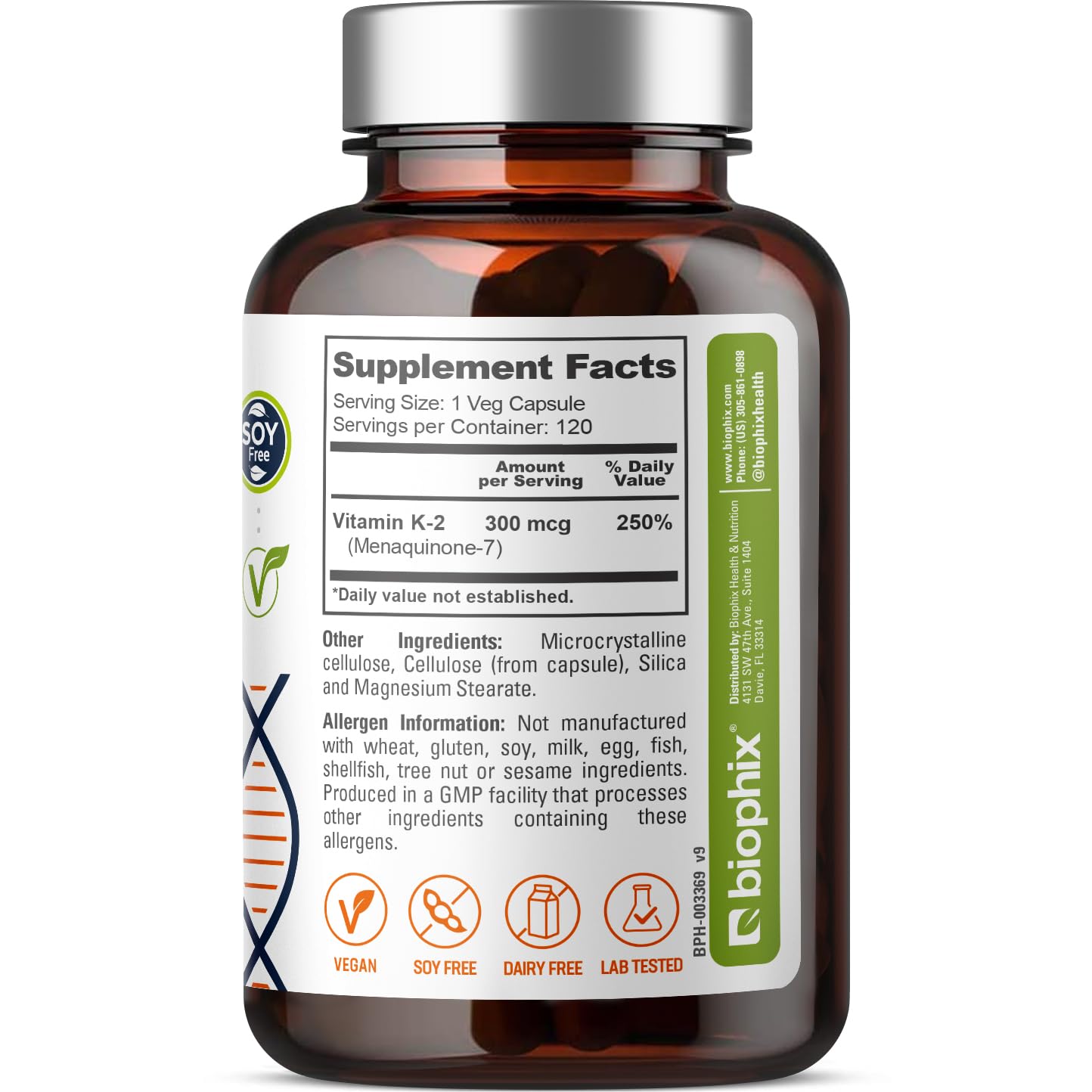 Botella suplemento biophix vitamina K2 vegana