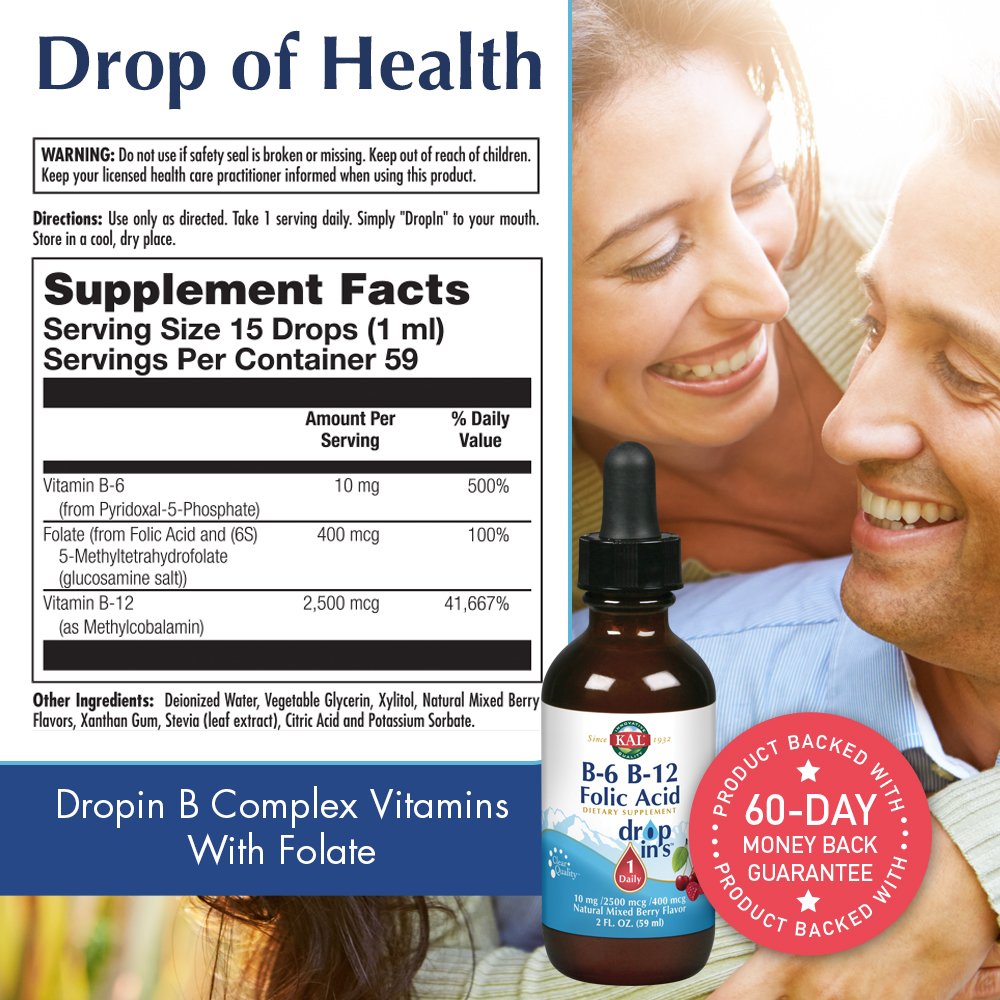 Botella suplemento líquido KAL vitaminas B6 B12 sabor bayas