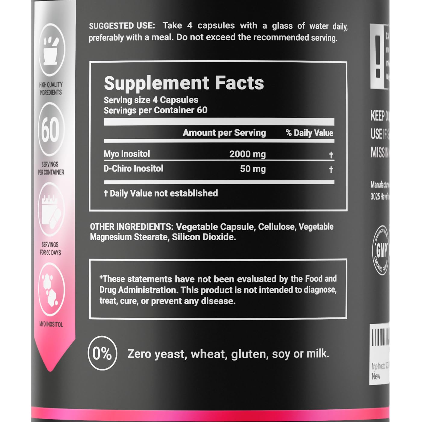 Botella de suplemento Mio Inositol y D-Chiro Inositol B Life