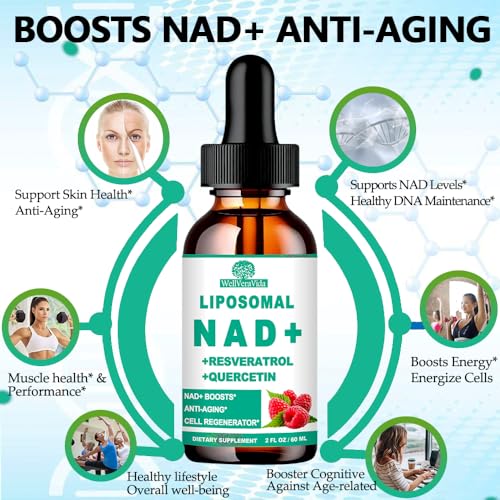 Botella de suplemento NAD liposomal con ingredientes saludables