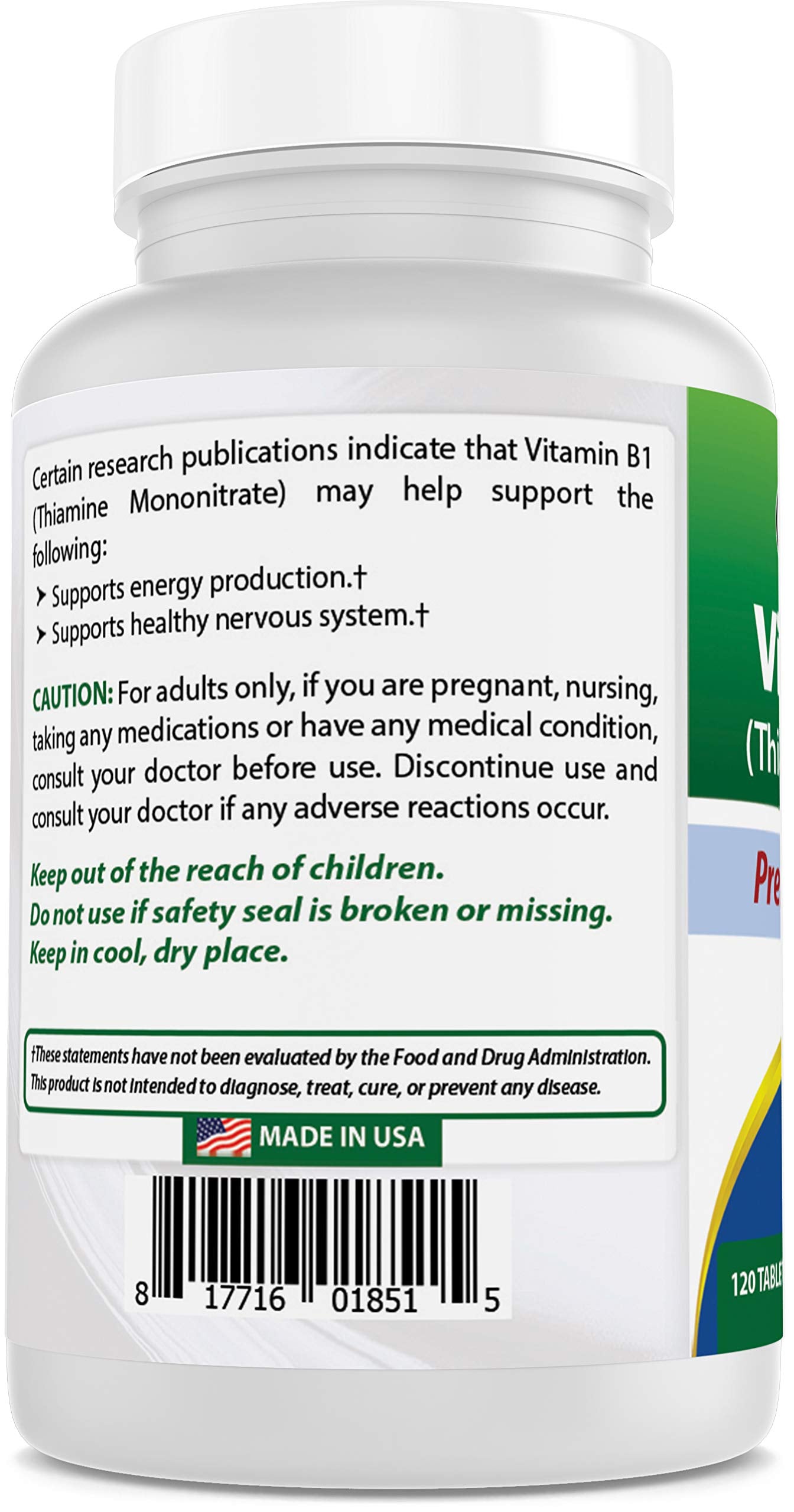Botella suplemento Vitamin b1 Mononitrato Tiamina Best Naturals