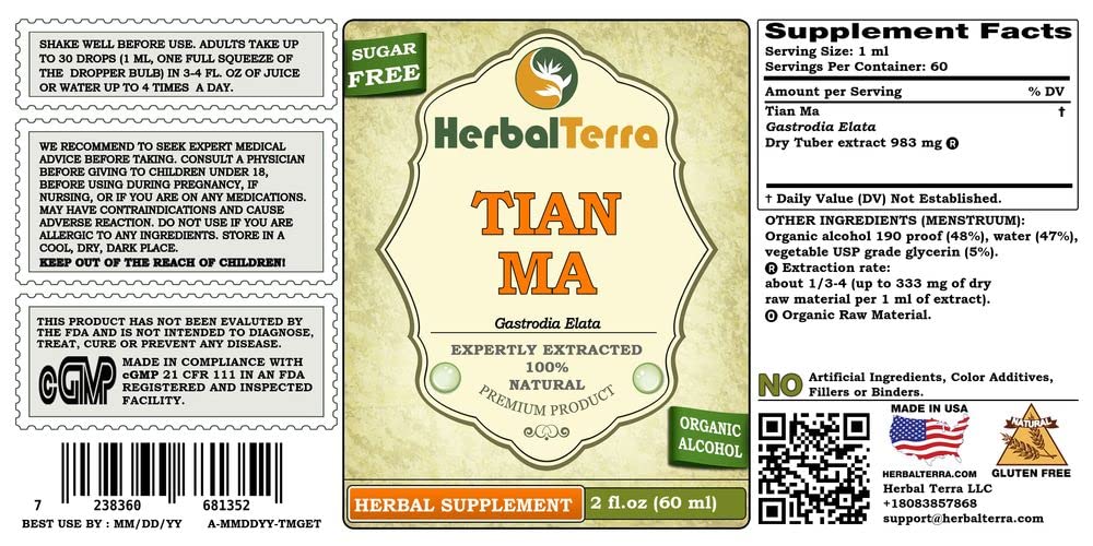 Botella de tintura HerbalTerra Tian Ma 5x2 fl oz