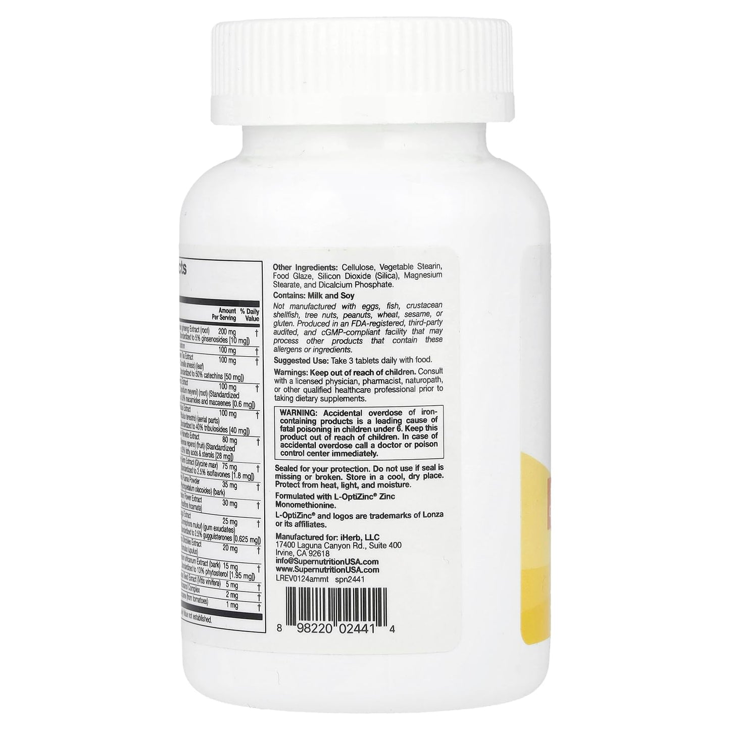 Botella trasera de multivitamínico Super Nutrition