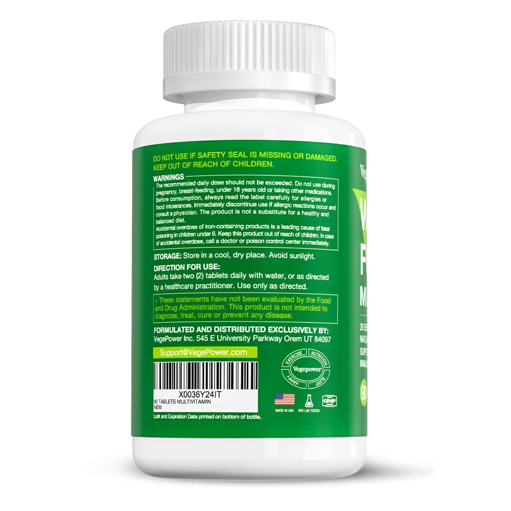 Botella trasera con advertencias y uso de VEGEPOWER.