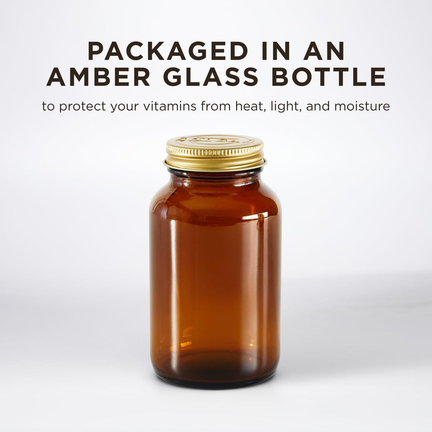 Botella de vidrio ámbar para protección de vitaminas solgar