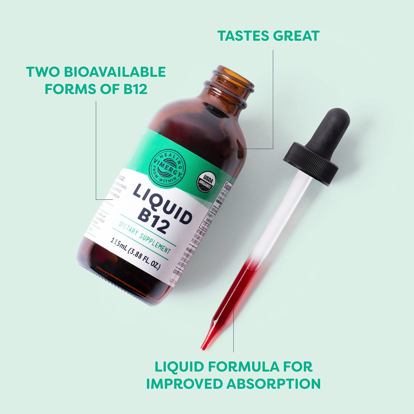 Botella Vimergy vitamina B12 líquida 30 ml para salud