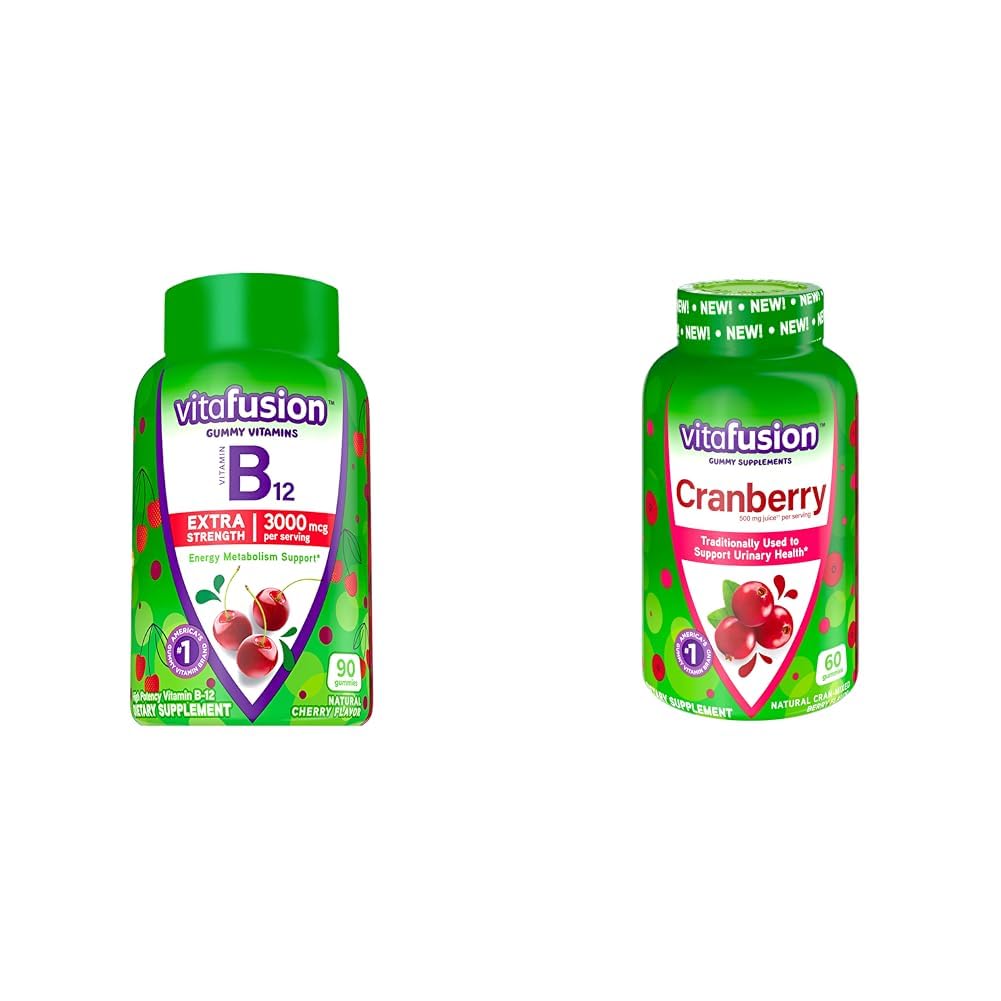 Botella Vitafusion gomitas vitamina B12 extra fuerte sabor cereza 90 unidades