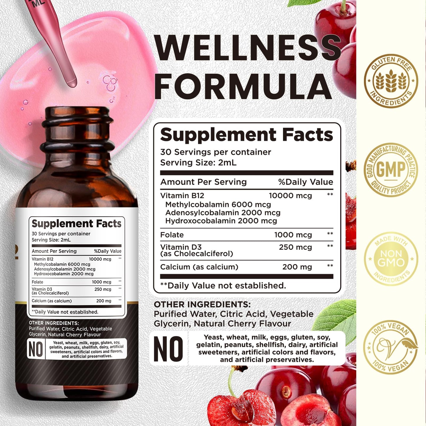 Botella vitamina b12 dilib gotas líquidas sabor cereza