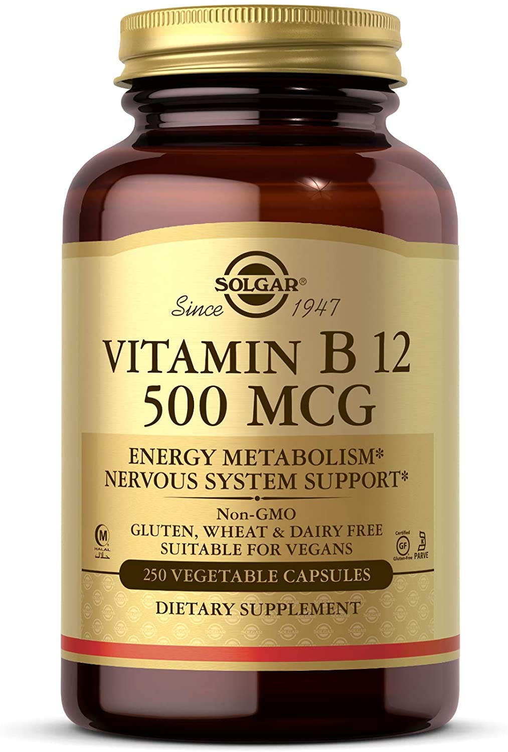 Botella de vitamina B12 Solgar 250 cápsulas vegetales