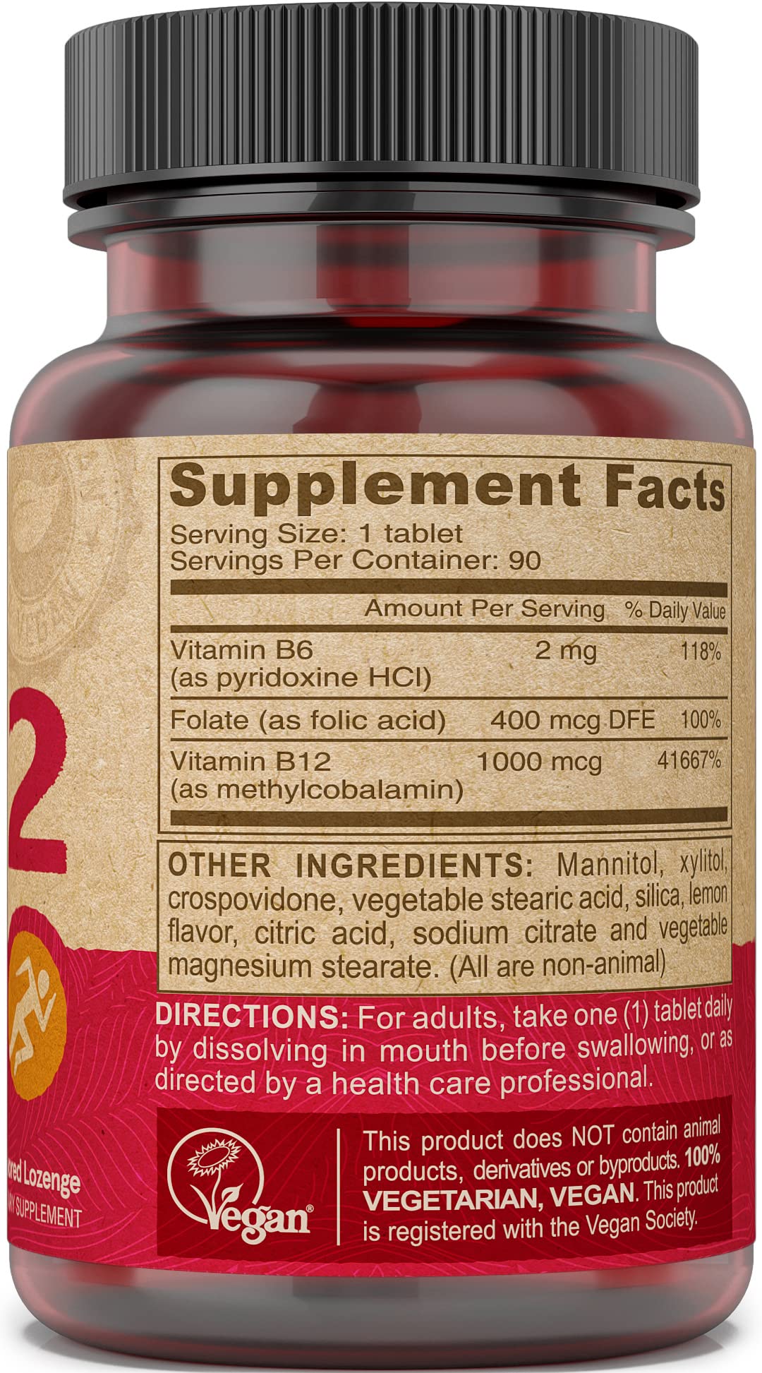 Botella vitamina b12 vegana deva 90 tabletas sabor limón