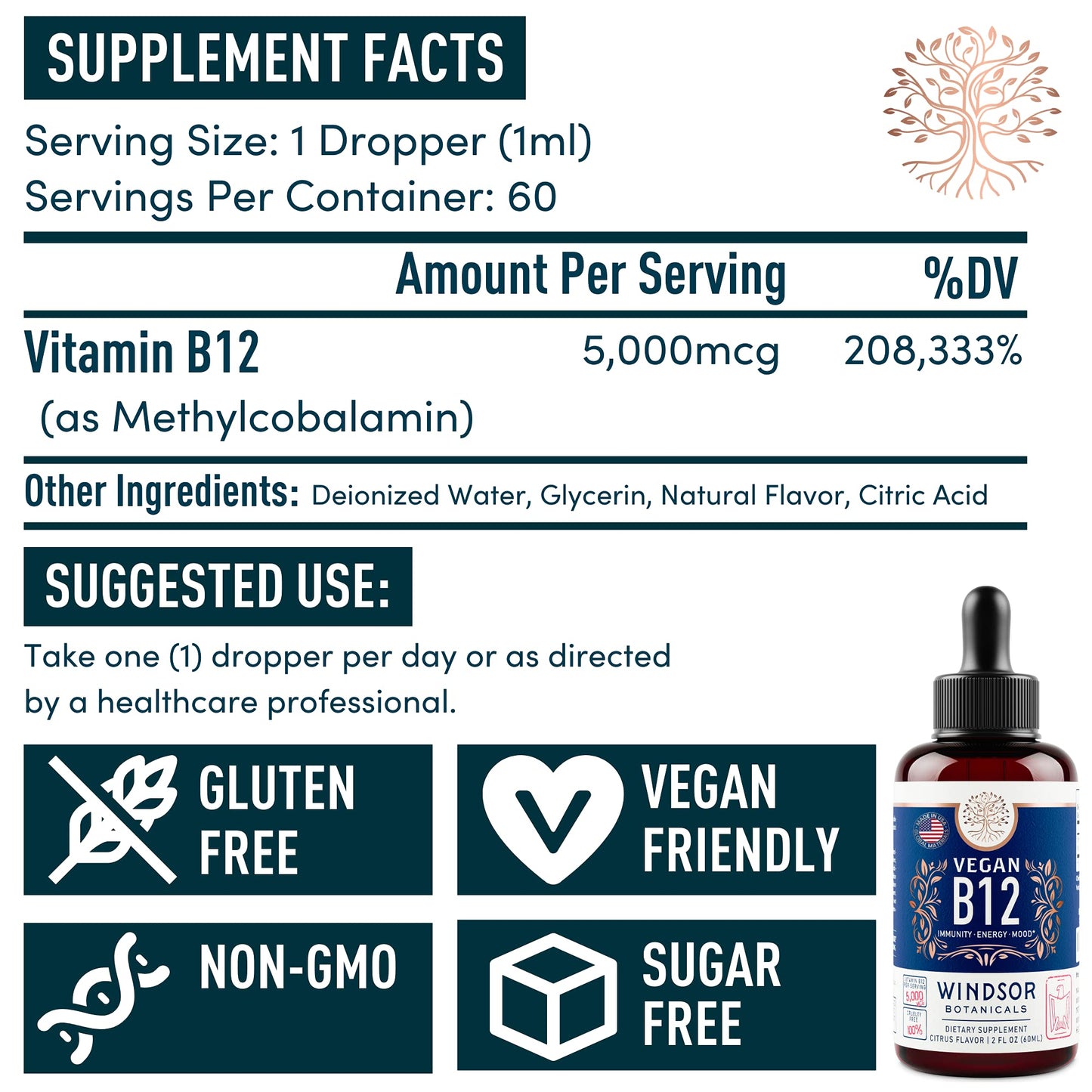 Botella vitamina B12 vegana sublingual 2oz color rojo