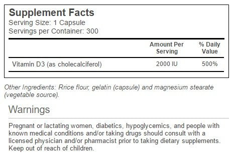 Botella de Vitamina D3 300 cápsulas