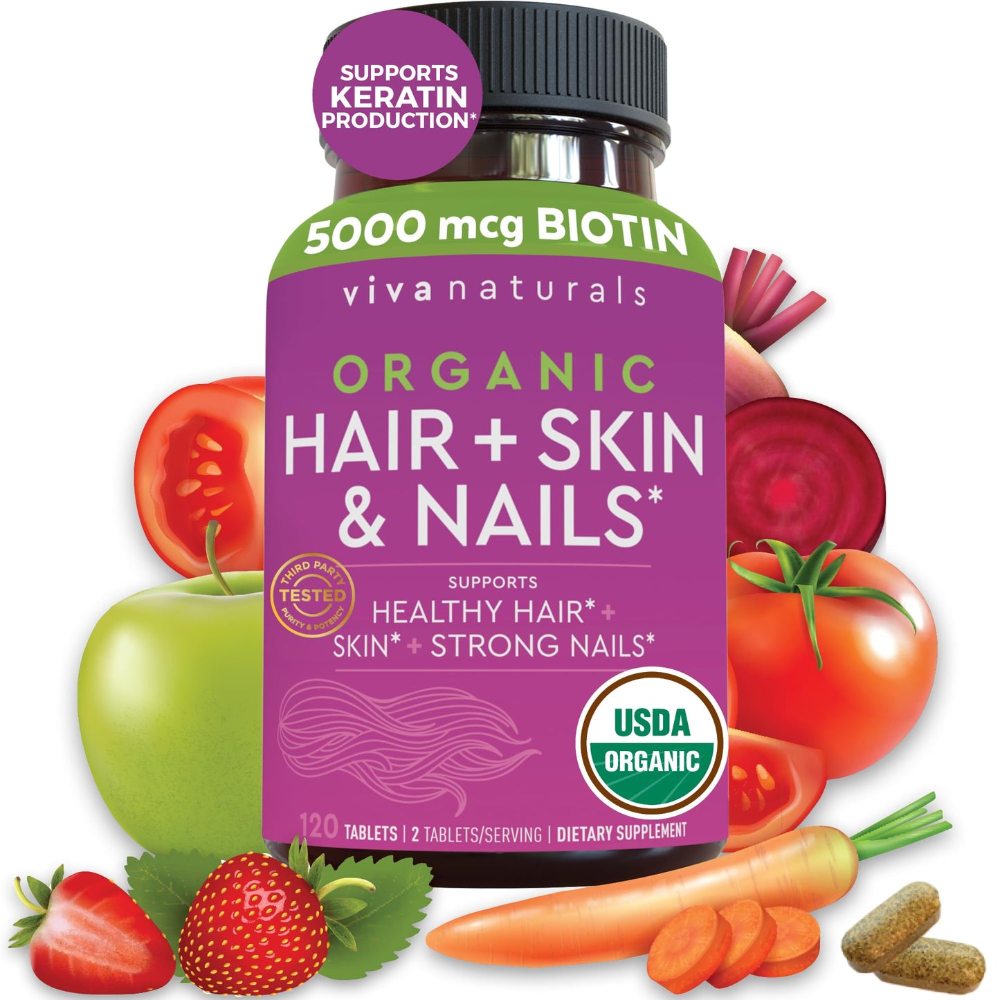 Botella vitaminas cabello, piel y uñas orgánicas