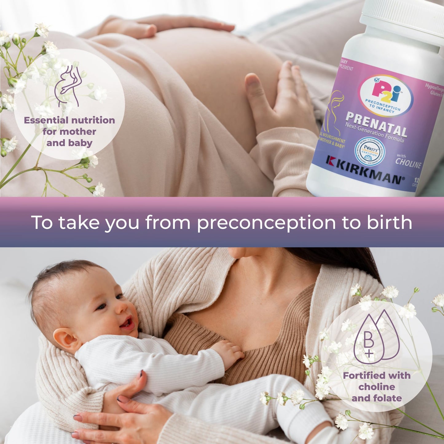 Vitaminas Kirkman P2i multivitamínico prenatal botella cerrada
